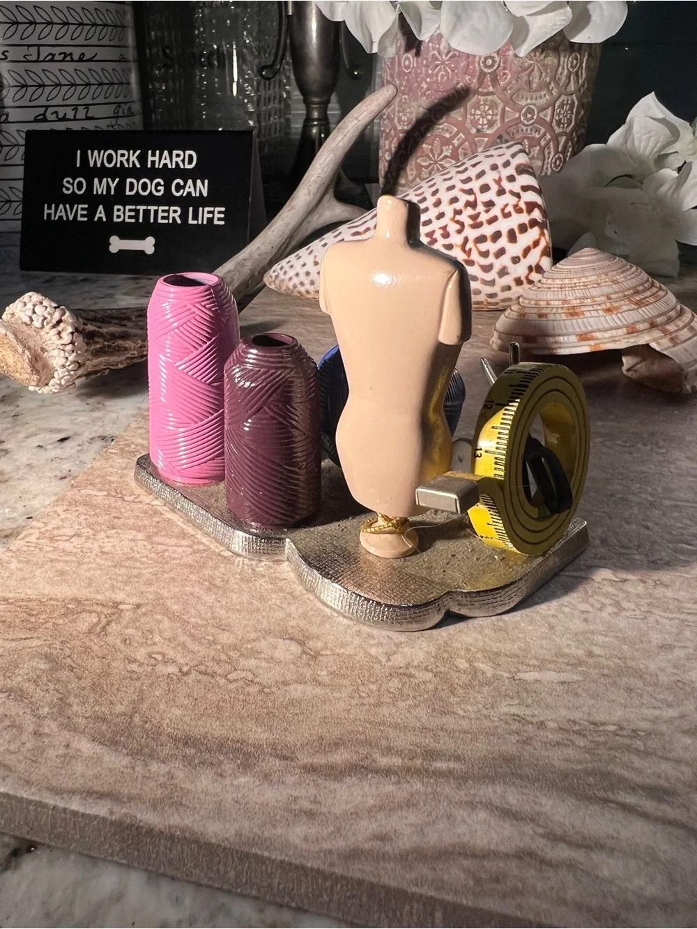 Vintage Seamstress Designer Themed sculpture with Multi-Tool Accents
